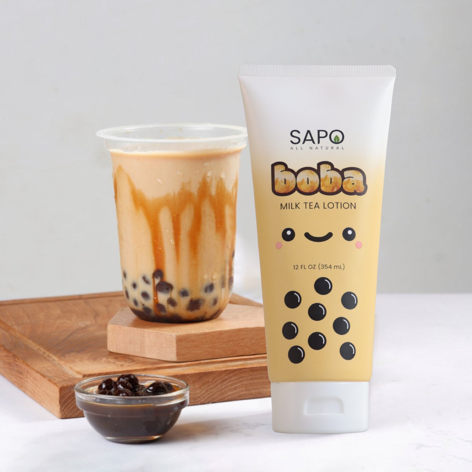 Sapo All Natural Boba Lotion - A Delicious Hand and Body Lotion Made with Aloe, Vitamin E and Hyaluronic Acid - Scented Bubble Tea Skincare Product - 12 Fl Oz