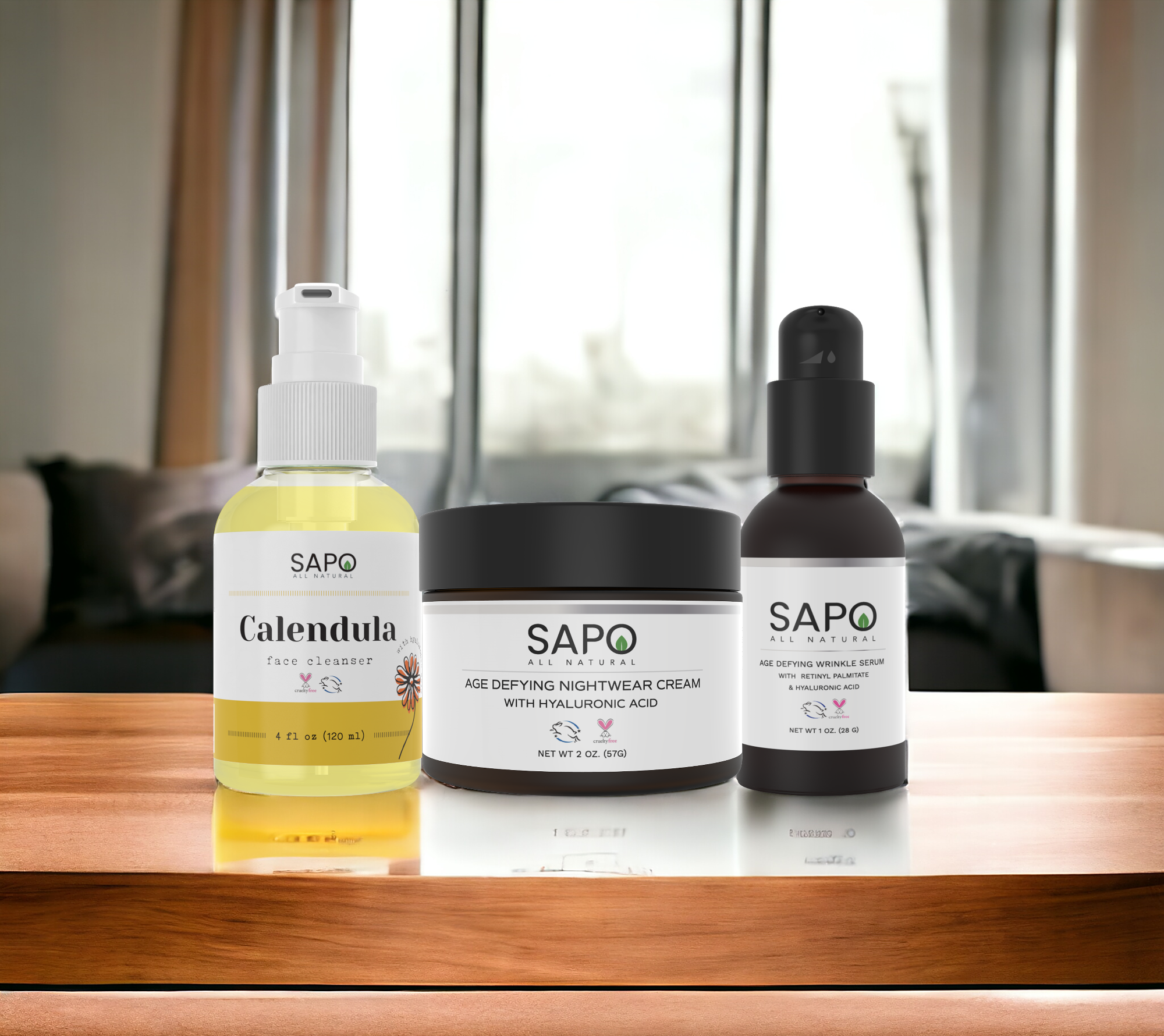 Anti Aging & Healing Kit - Calendula Cleanser, Wrinkle Serum and Night Cream for Smoother Skin