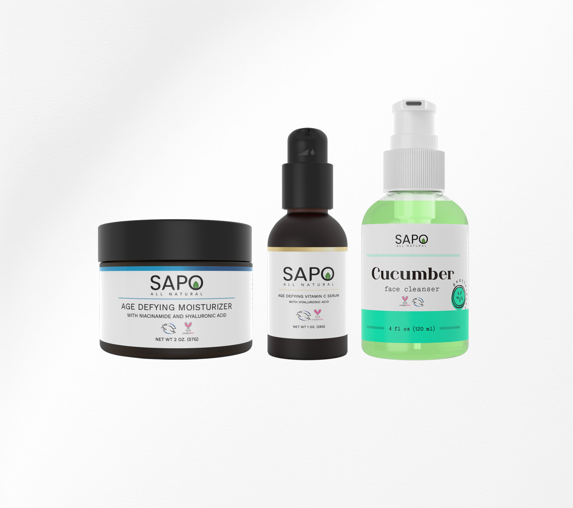 Sapo All Natural Hydrating Combo - Cucumber Face Cleanser, Vitamin C Serum and Moisturizer with Hyaluronic Acid - Exfoliate and Hydrate While Bringing Moisture, Comfort and Skin Repair to Your Skincare Routine - Moisturizing and Long Lasting