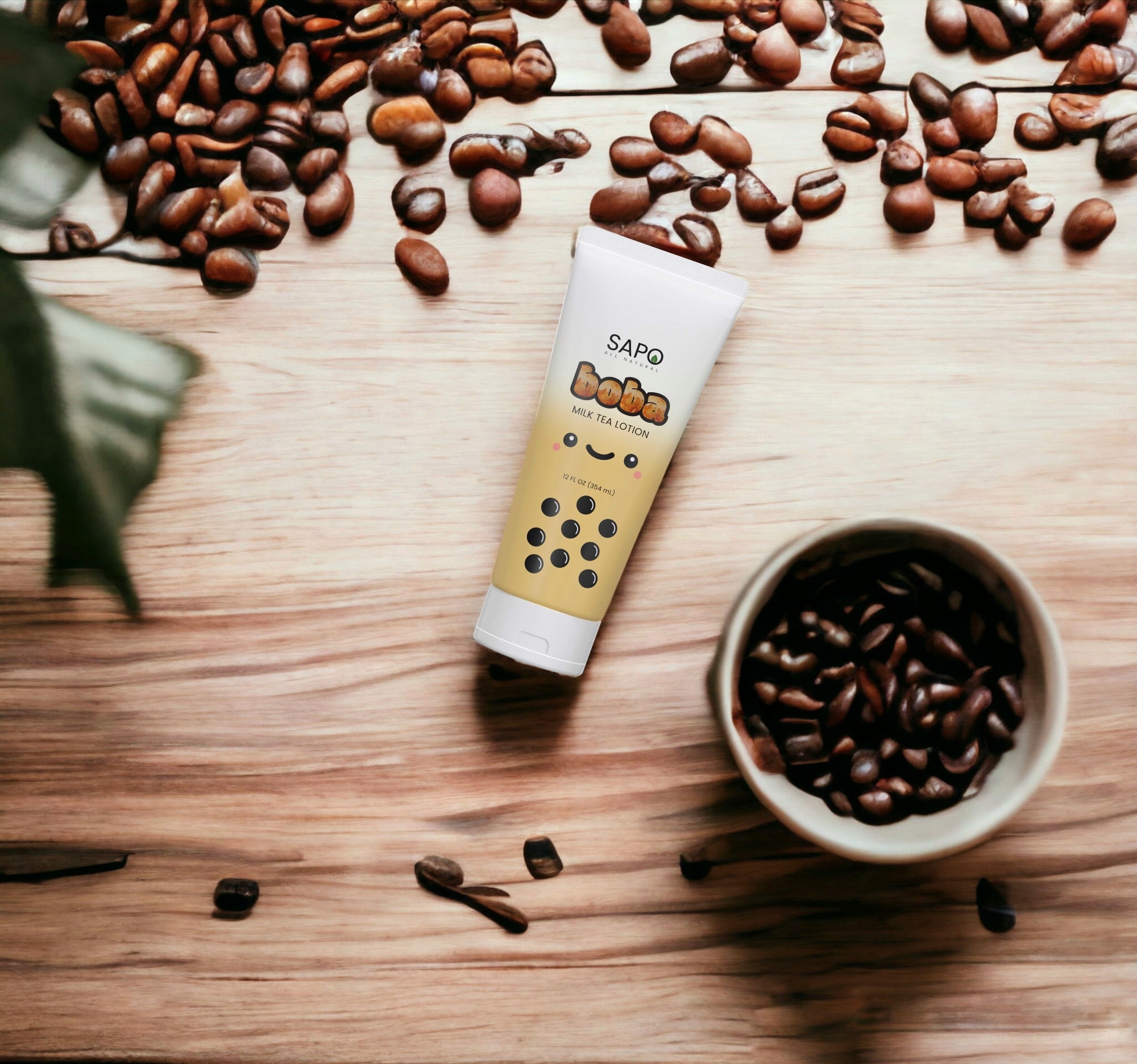 Sapo All Natural Boba Lotion with Hyaluronic Acid, Aloe and Vitamin E - Hydrating & Moisturizing Body Cream For Girls & Boys - Caramel Milk Tea Scent