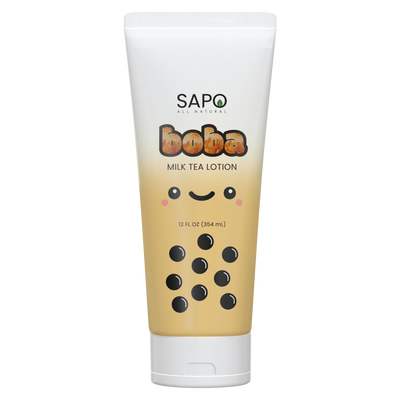 Sapo All Natural Boba Hand & Body Lotion - Creamy Moisturizer with Aloe, Coffee Extract & Vitamin E - Hydrating & Nourishing Caramel Vanilla Milk Tea Scented Cream for Smooth Soft Silky Skin - 12 oz