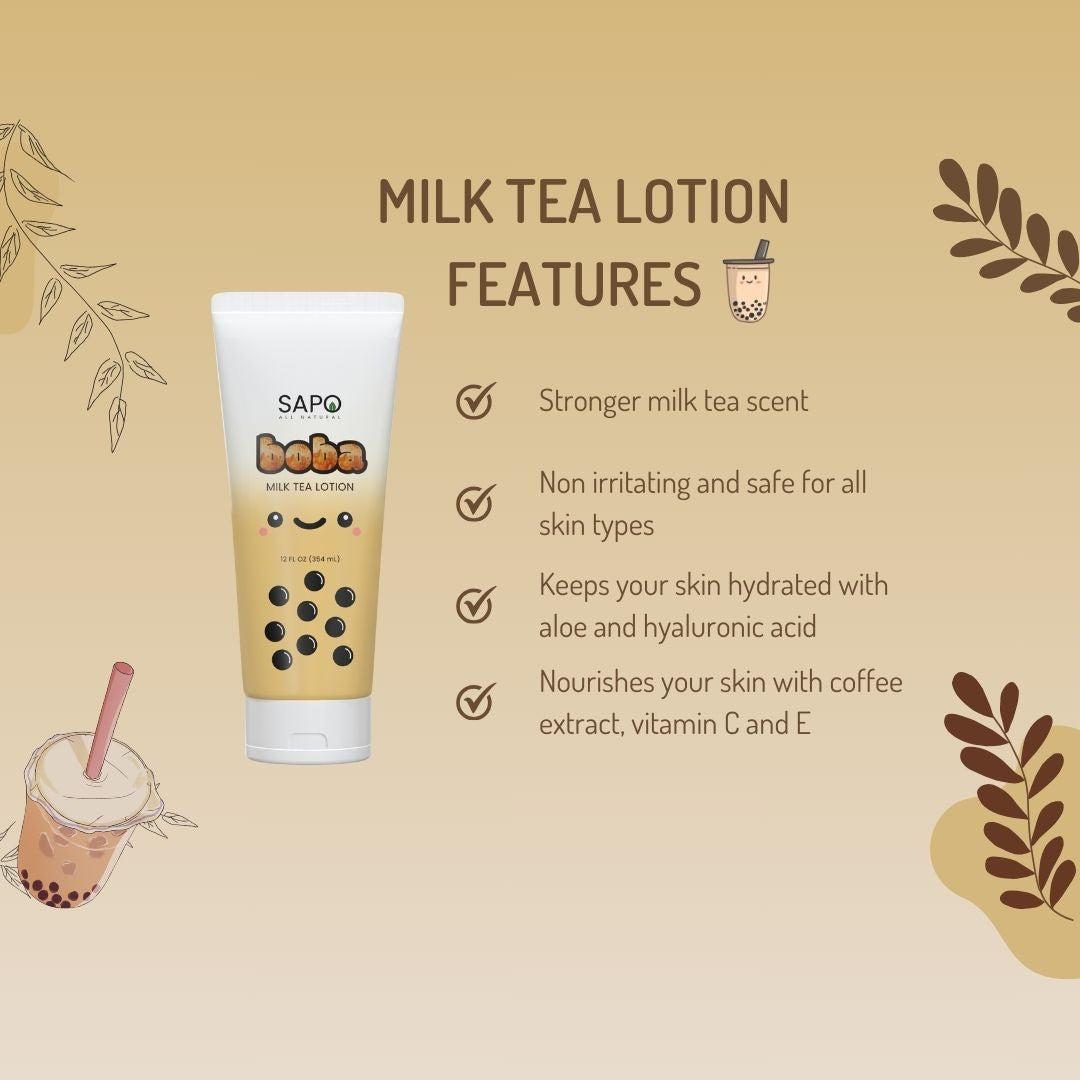 Sapo All Natural Boba Lotion with Hyaluronic Acid, Aloe and Vitamin E - Hydrating & Moisturizing Body Cream For Girls & Boys - Caramel Milk Tea Scent