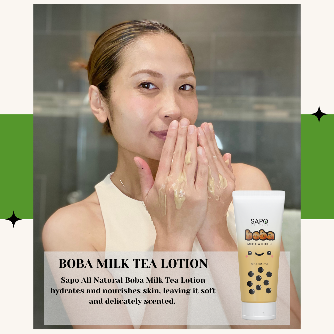 Sapo All Natural Boba Lotion with Hyaluronic Acid, Aloe and Vitamin E - Hydrating & Moisturizing Body Cream For Girls & Boys - Caramel Milk Tea Scent
