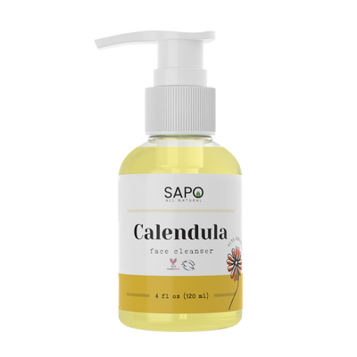 Sapo All Natural Calendula Face Cleanser - Hydrating Creamy Facial Wash with Hyaluronic Acid, Coconut Oil & Glycerin - Calming, Moisturizing & Vegan For Dry, Oily, Sensitive or Irritated Skin - 4 oz