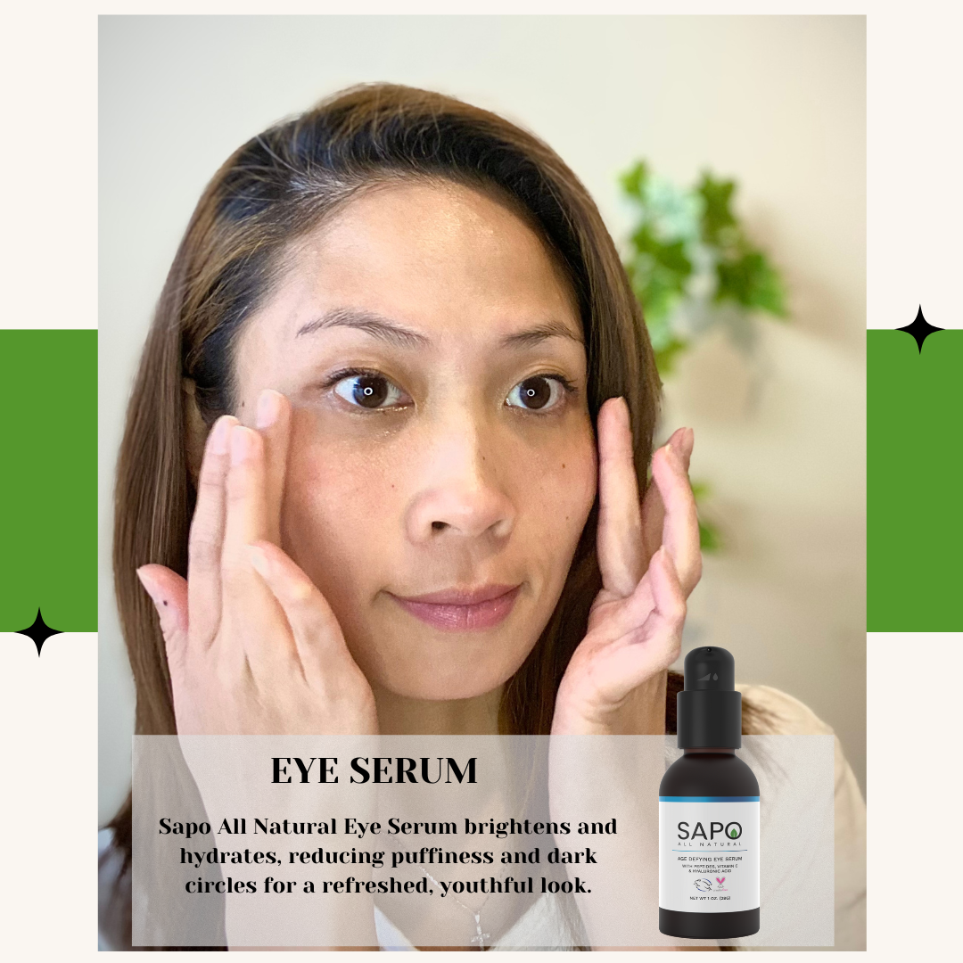 Sapo All Natural Age Defying Eye Serum with Peptides, Hyaluronic Acid, Chamomile and Bergamot Oil - Skincare For Dark Circles & Saggy Skin Under Eyes
