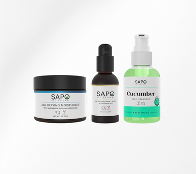 Sapo All Natural Nourishing & Rejuvenating Skincare Kit with Cucumber Face Cleanser, Vitamin C Serum & Daily Moisturizer Cream - Hydrating Skin Combo