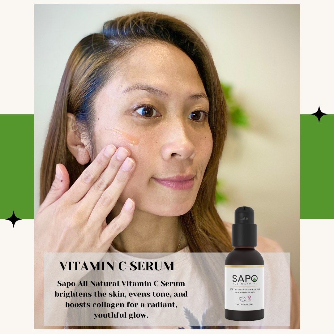 Sapo All Natural Age Defying Vitamin C Serum with Hyaluronic Acid and Chamomile - Exfoliating & Brightening for Dry Dull Skin - Anti Aging Skincare